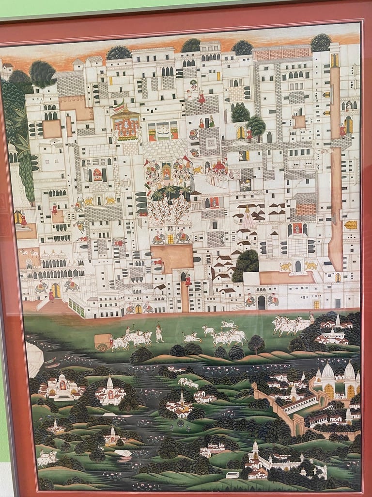 Pichvai painting of Nathdwara town beside a lotus pond